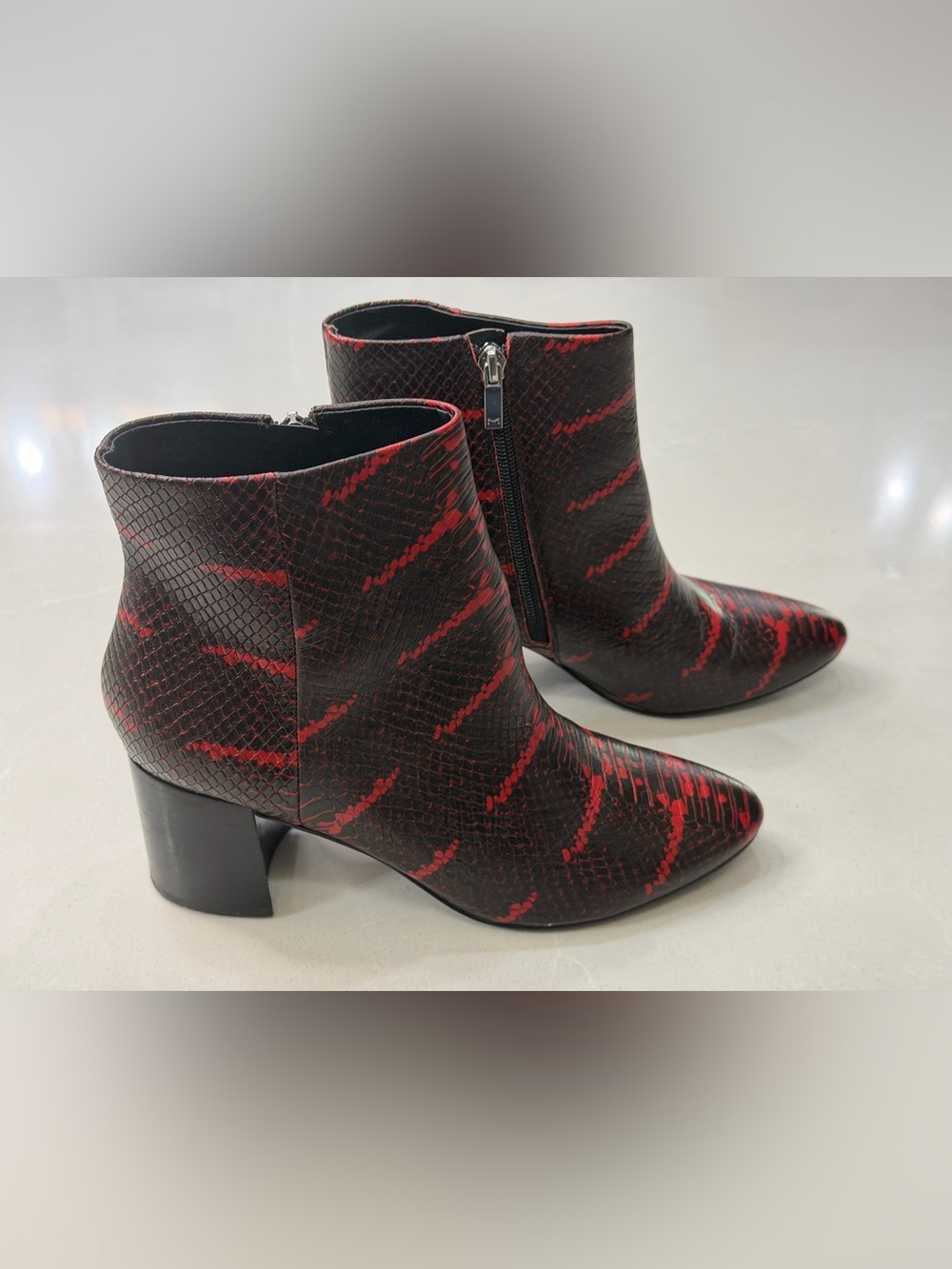 Marc Fisher LTD Jaydyn Black Red Python Snakeskin Embossed Leather Booties 8M